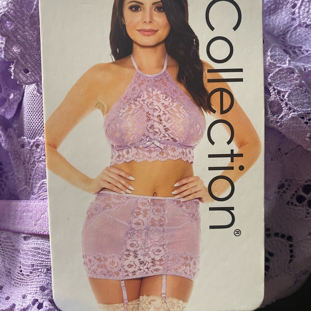 Lilac Halter & Garter Skirt Set